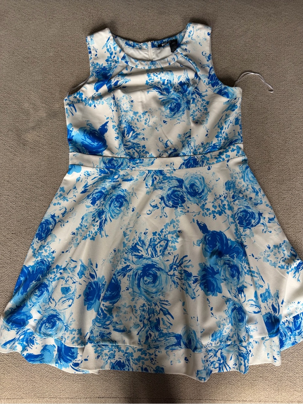 Jay Godfrey Floral Fit & Flare Dress Size 18W Blue White Sleeveless